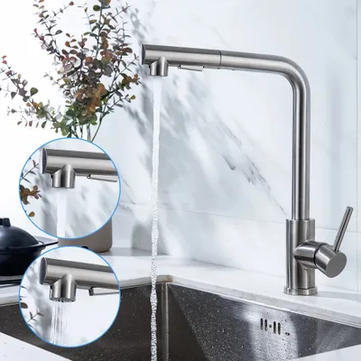 Produktbild von Wasserhahn Küche 360° Küchenarmatur mit Ausziehbarer Brause Spültischarmatur aus Edelstahl Mischbatterie Küche ，Silber