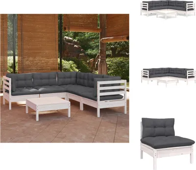 Produktbild von vidaXL 6-tlg. Garten-Lounge-Set mit Kissen Weiß Kiefer Massivholz -  Gartenmöbel-Sets