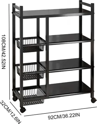 Produktbild von Rollregal Küchenregal - Aufbewahrungsregal 4 Ebenen - 92×32×108 cm - 360° drehbar - Traglast 50 kg - Schwarz
