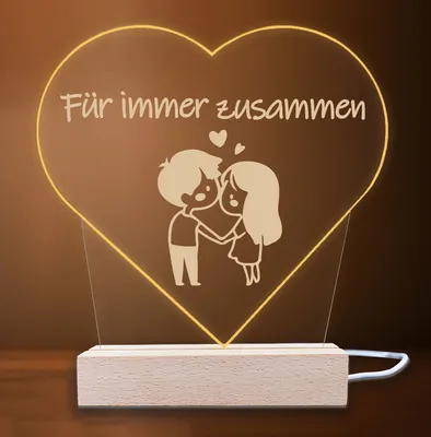 Produktbild von INDIGOS UG - LED Nachttischlampe - Herz - Spruch 2 - Valentinstag - Herz mit Spruch - Nachtlicht - 3D-LED-Lampe - Weihnachten, Geburtstag - Geschenk für Freund, Freundin, Familie - Liebe