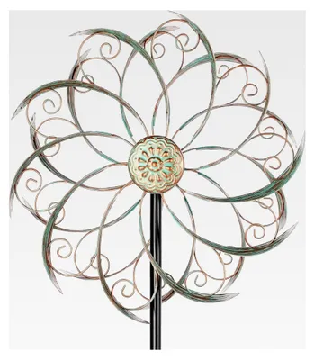 Produktbild von Windspiel für den Außenbereich, Metall, 33 cm Durchmesser, Dekoration für Hof und Garten, Windräder und Spinner (144,8 cm Höhe)
