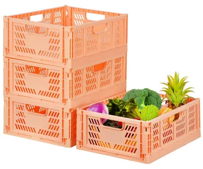 Produktbild von Set mit 4 Aufbewahrungskörben aus Kunststoff, faltbaren Aufbewahrungsboxen, Schubladeneinsätzen für die Küche, stapelbaren Regalkörben, Aufbewahrungskisten, Transportboxen, Schrankbehältern, Würfeln für Zuhause und Büro
