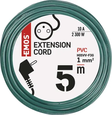 EMOS Prodlužovací kabel 5 m / 1 zásuvka / zelený / PVC / 1 mm2, P0115Z