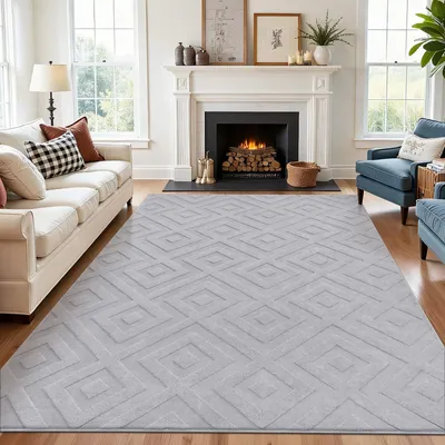 Wohnzimmerteppich 200x290 cm, niedrigflorig, hellgrau, weich, rutschfest