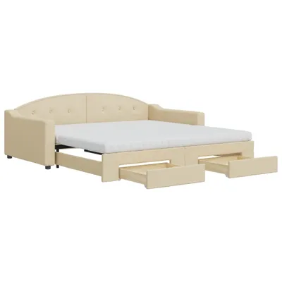 Zdjęcie produktu dla vidaXL Łóżko dzienne rozkładane z szufladami kremowe 100x200 cm tkanina
