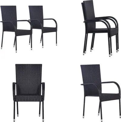 Produktbild von vidaXL Stapelbare Gartenstühle 2 Stk. Poly Rattan Schwarz - Gartenstuhl - Gartenstühle - Stapelstuhl Garten - Stapelstühle Garten
