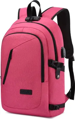 Produktbild von Unyqoos® Laptop-Rucksack Damen & Mädchen, Anti-Diebstahl mit Zahlenschloss, USB-Ladeanschluss, 3 Hauptfächer, 9 Innenfächer, 2 Seitentaschen, Rückfach
