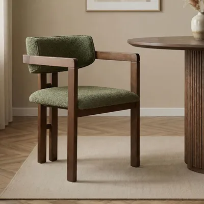Produktbild von Skye Decor, Hochwertiger Stuhl mit 100% Buchenholzrahmen, Polyester mit Chenille-Textur, leicht zu reinigen, 54 x 76 x 54 cm, grün & dunkles Walnuss, modern & elegant.