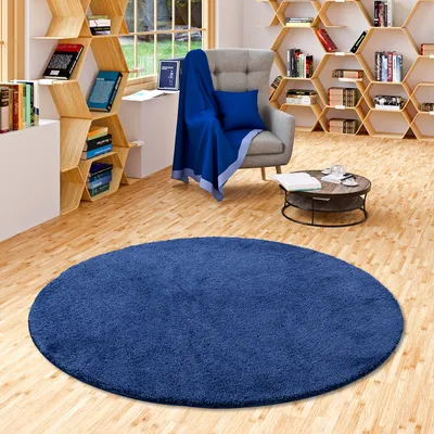Produktbild von Hochflor Shaggy Teppich Palace Dunkelblau Rund, Größe:400 cm Rund