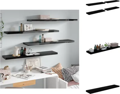 Produktbild von vidaXL Schweberegale 4 Stk. Hochglanz-Schwarz 120x23,5x3,8 cm MDF -  Wandregale