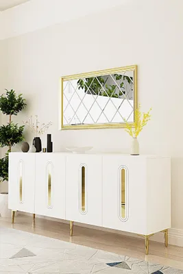 Produktbild von Skye Decor, Hochwertiger Konsolentisch, Weiß & Gold, 180 cm, 100% Melamin