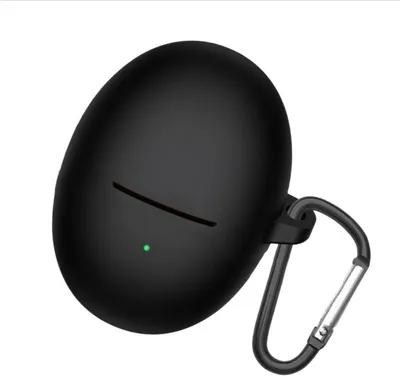 A black silicone case for Huawei Freebuds 5 with a carabiner clip attached.