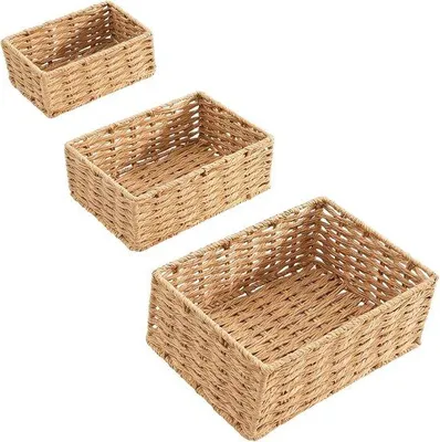 Produktbild von Famanu Rattan Aufbewahrungskörbe Set - Handgefertigte Körbe aus natürlichem Gras - 3 Größen