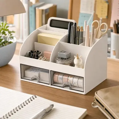 Obrázok produktu pre Stolový organizér biely organizér na stôl s zásuvkami školský kancelársky 12x21x14 cm