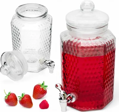 Zdjęcie produktu dla Słój Szklany 4L Słoik z Kranikiem Dzbanek Beczka Wieczkiem na Lemoniadę Sok