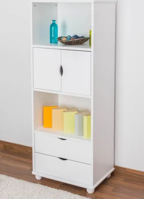 Produktbild von Regal, Küchenregal, Wohnzimmerregal, Bücherregal - 60 cm breit, Kiefer Holz-Massiv, Farbe: Weiß