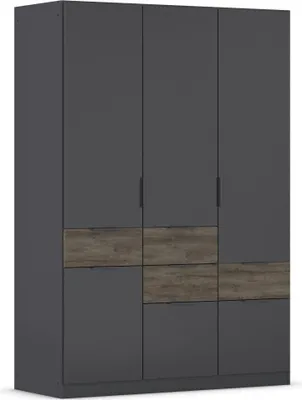 Produktbild von Rauch Kleiderschrank MATS, 4-türig, Grau Metallic mit Absetzungen Atlantic Eiche dunkel Holznachbildung, 6 Schubkästen