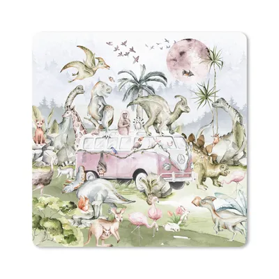 Produktbild von MuchoWow® Mauspad Mousepad Dinosaurier - Kinder - Bus - Bäume - Tiere - Kinder 30x30 cm - Mousepads - Maus Mat - Pad - Mausunterlage - Gaming