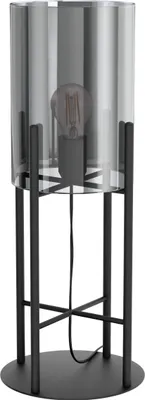Produktbild von EGLO Tischlampe Glastonbury, Nachttischlampe, Tischleuchte, Stahl in schwarz, Glas bedampft in schwarz-transparent, E27 Fassung
