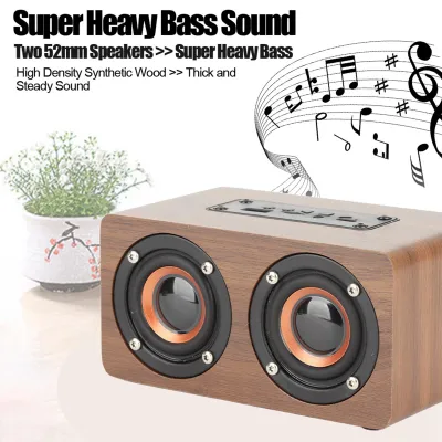 Obrázek produktu pro Dřevěné Bluetooth reproduktory, subwoofer, FM rádio, HiFi, hudební přehrávač, budík, stereo, subwoofer. Barva: hnědá (imitace dřeva)