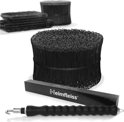 Produktbild von Heimfleiss® Drillapparat + Ösendraht Betonbindedraht 1,4 x 120 mm (1000 Stk.) - PVC ummantelter Rödeldraht Set in schwarz - Bindedraht für Draht Driller