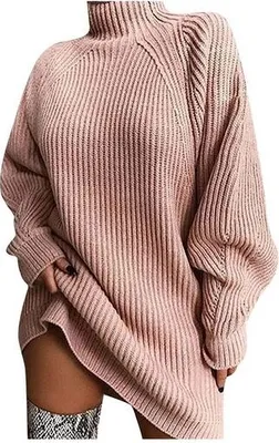 Immagine prodotto di Abito a maglia grossa, abito a maglia di tendenza, maglione invernale con maniche a pipistrello per le donne, rosa