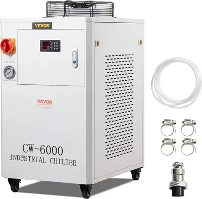 Produktbild von Przemysłowy agregat wody lodowej VEVOR, CW6000, system chłodzenia agregatem wody lodowej 1500 W ze sprężarką, pojemność zbiornika wody 15 l, maksymalny przepływ 65 l/min, do chłodzenia maszyn do grawerowania laserowego CO2