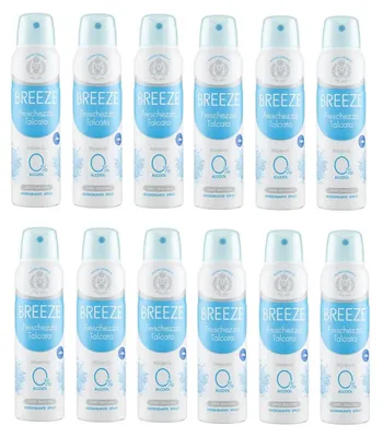 Produktbild von 12x Breeze Freschezza Talcata Deodorante Spray, Talk Talcum Deodorant Spray, 0% Alkohol. 150 ML + Italian Gourmet polpa 400g