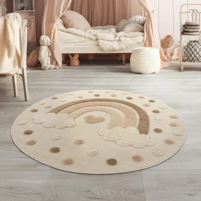 Image de Tapis rond pour enfants 160 cm - Motif 3D - Doux - Moderne - Couleurs apaisantes