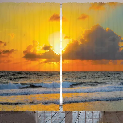Produktbild von ARANDE Ozean Gardine, Morgen Am Strand Brasilien Strahlt Die Sonne Wolken Über Meer Sonnenuntergang Bild, 280 x 245 cm, Orange Grau