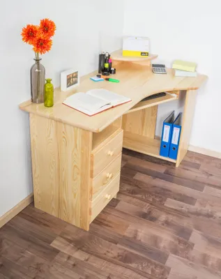 Produktbild von Kinderschreibtisch aus Kiefer massiv, 138x83x74 cm, mit 3 Schubladen und Tastaturfach