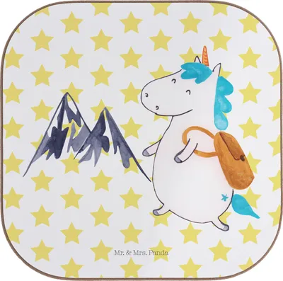 Produktbild von Mr. & Mrs. Panda Holzuntersetzer Einhorn Bergsteiger - Weiß - Geschenk, Einhörner, gläseruntersetzer, Untersetzer für Gläser, Urlaub, Tassenuntersetzer, Tassen, Unicorn
