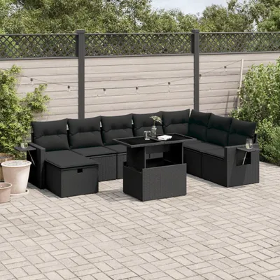 Produktbild von Möbel 9-tlg. Garten-Sofagarnitur mit Kissen Schwarz Poly Rattan - Gartenmöbelset 3275025