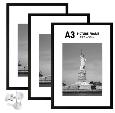 Image de Lot de 3 cadres photo en bois, pour photos et affiches, couleur noire, dimensions 29,7 x 42 cm
