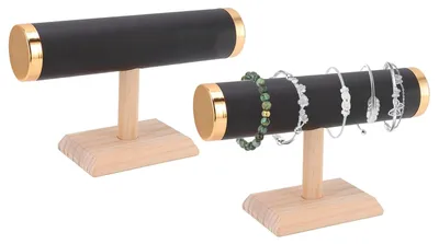 Obrázek produktu pro Stojan na šperky ve tvaru písmene T - držák na náramky - organizér na šperky - dřevo/umělá kůže - délka 23 cm - kvalitní materiál - stojan na šperky