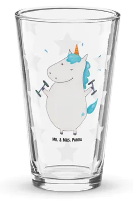 Produktbild von Mr. & Mrs. Panda Cocktailglas Einhorn Fitness - Transparent - Geschenk, Fitnessstudio, Tumbler, Wasserglas, Trinkglas, Unicorn, Abnehmen, Gym, Bierglas, Glas, Einhörner