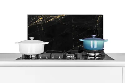 Produktbild von KitchenYeah®  Spritzschutz Küche - Küchenrückwand - Wandschutz für Herd und Spüle - Marmoroptik - Luxus - Schwarz - Gold 60x30 - Alu-Dibond (Alternative zum Spritzschutz aus Glas) - Hitzebeständig - H