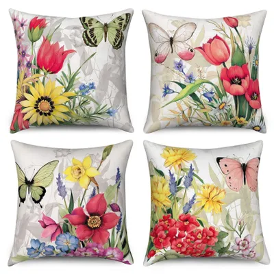 Produktbild von Blumen-Kissenbezüge, Set mit 4 Stück, 40x40 cm
