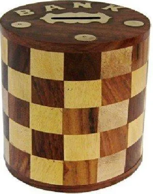 Holzsparbüchse Vintage, handgefertigt, 10x10x13 cm