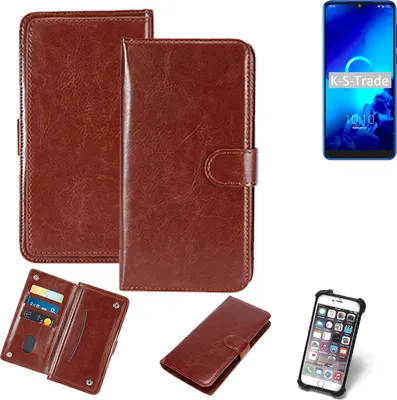 Produktbild von K-S-Trade 360° Hülle kompatibel mit Alcatel 3 (2019) braun Kunstleder Case BookCase WalletCase Kunstlederederhülle Handyhülle, Rundumschutz Bumper