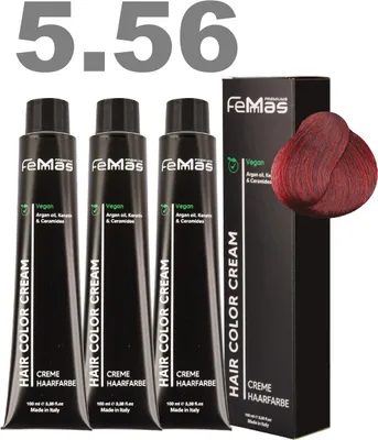 Produktbild von FemMas Haarfarbe mit Arganöl Hellbraun Mahagoni Rot 5.56 | 3x100 ml