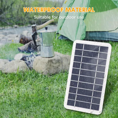 Imagen del producto de Cargador solar portátil de 2W y 5V, panel solar impermeable para acampada, con conector Micro USB para cargar teléfonos móviles, mini ventiladores, luces LED, cámaras de seguridad domésticas