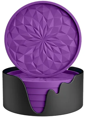 Image de Sous-verres en silicone avec support - Résistants à la chaleur et antidérapants - Pour boissons chaudes et froides - Violet foncé, lot de 6