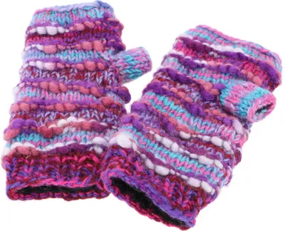 Produktbild von Handstulpen, Gestrickte Wollstulpen aus Nepal - Violett/türkis, Uni, Wolle, Handschuhe & Handstulpen