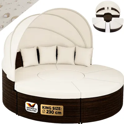 Produktbild von CASARIA® Sonnenliege Sonneninsel 230cm XXL Extra Groß Wetterfest Mit Dach & 4 Kissen Relaxliege Gartenmöbel Set Auflagen Gartenliege Outdoor Polyrattan Braun