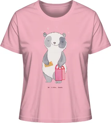 Produktbild von Mr. & Mrs. Panda Basic Shirt Damen Panda Shopping Größe S - Baumwolle Pink - Geschenk, Oberteil, Baumwoll T-Shirt, Shoppen, Sommershirt, Einkaufen