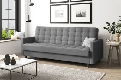 Produktbild von MEBLINI Sofa mit Schlaffunktion - Schlafcouch Ausziehbar - Schlafsofa mit Bettkasten - Sofabett - Couch mit Schlaffunktion - Klappsofa - ANDRES 1 - 218x87x93cm - Grau Webstoff