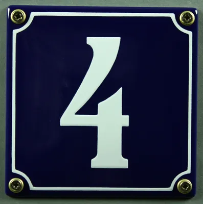 Produktbild von Hausnummernschild 4 blau - weiß 12x12 cm Schild Emaille Hausnummer Haus Nummer Zahl