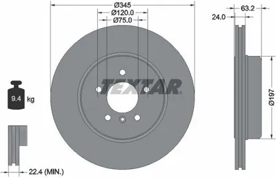 Produktbild von 2x TEXTAR Bremsscheibe 92182503 hinten für BMW 5 Limousine (E60) 5 Touring (E61)
