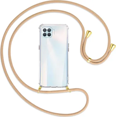 Produktbild von Handykette Backcover-Schutzhülle mit Band (Metall goldfarben) für Oppo A93 - beige